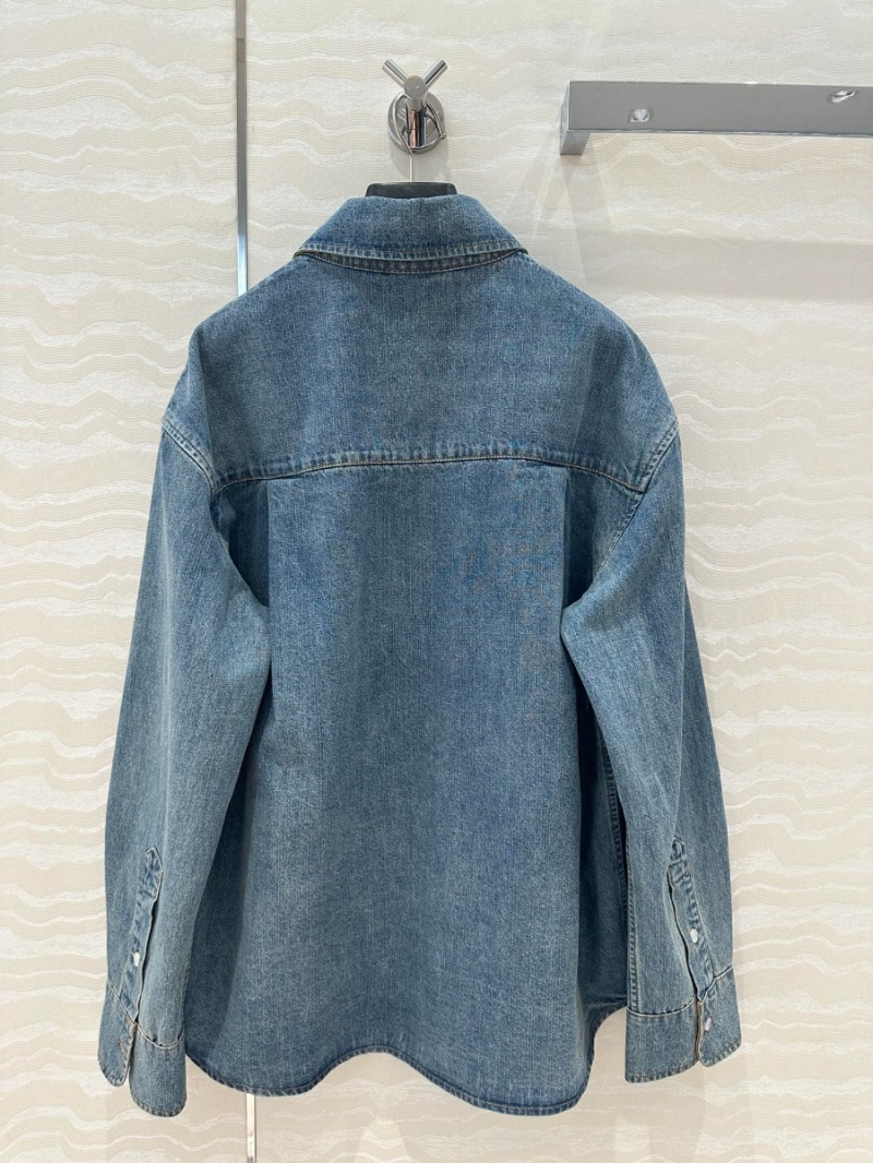 Miu Miu Retro Chic Distressed Denim Shirt Washed Blue