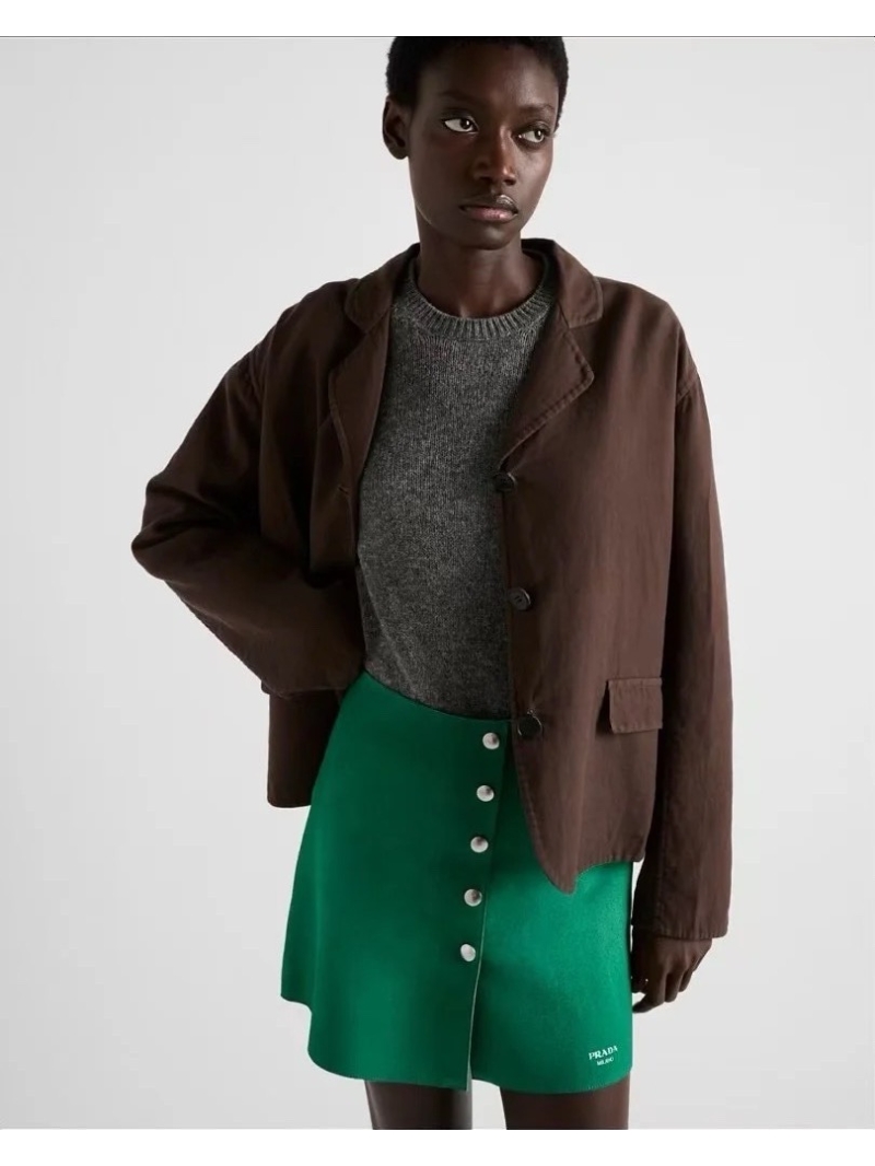 Prada Summer Breeze Minimalist Suede Skirt Emerald Green