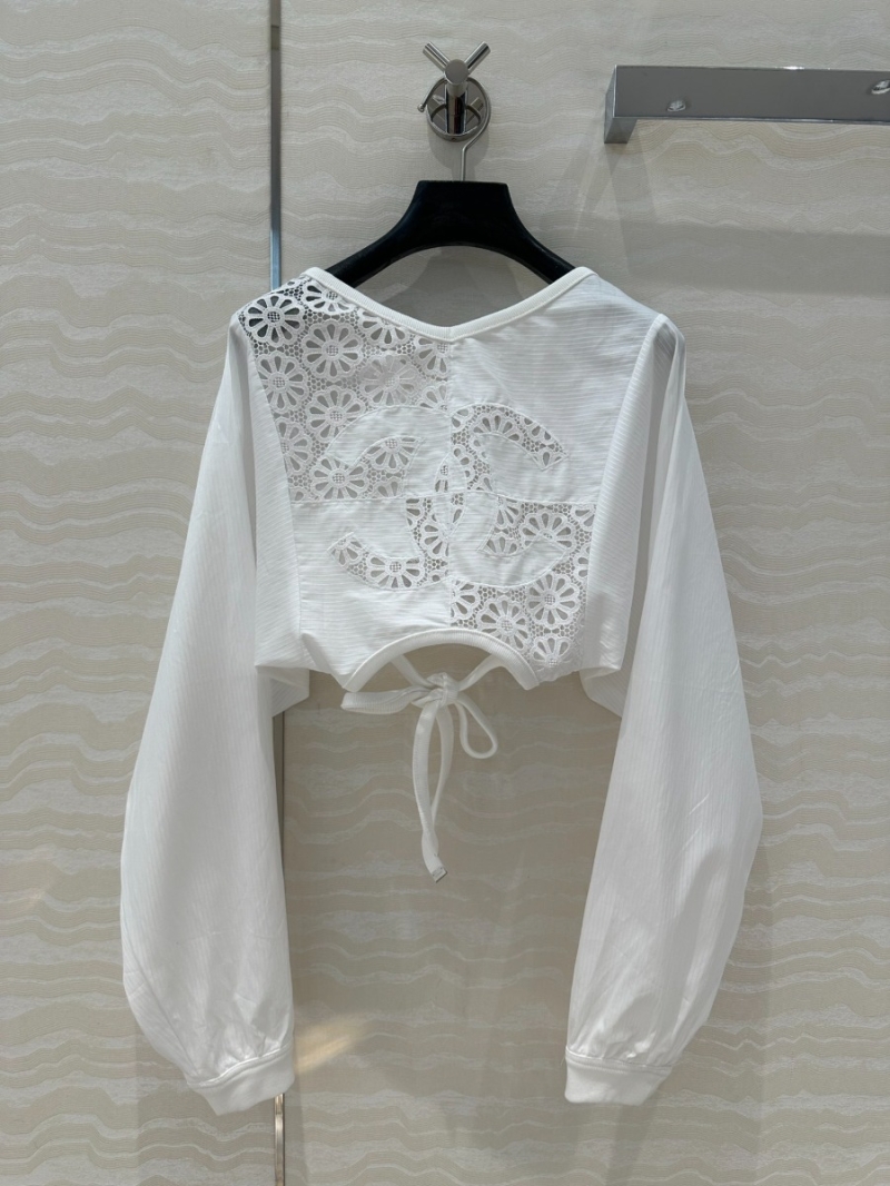 Chanel Coco Girl French Lace-Back Shirt White