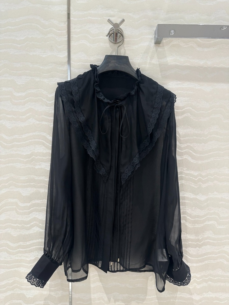 Chloe Retro Palace Elegant Lace-Trimmed Silk Shirt Black