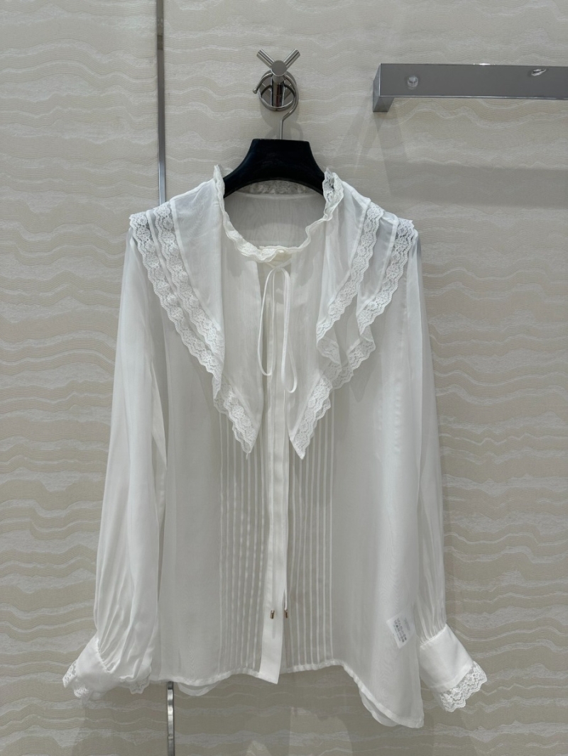 Chloe Retro Palace Elegant Lace-Trimmed Silk Shirt White