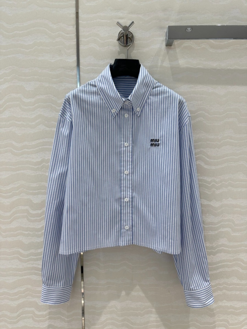 Miu Miu Preppy Chic Striped Shirt and Skirt Set Blue