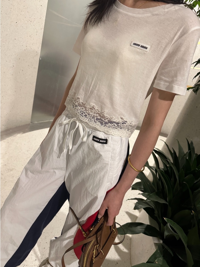 Miu Miu Spring Summer Elegant Lace-Trim Top White Solid
