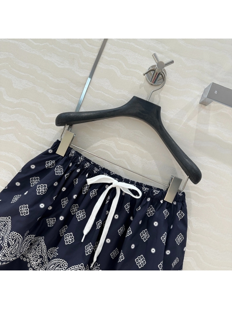 Miu Miu Coastal Chic Trendy Drawstring Mini Skirt Navy Blue with White Paisley Print