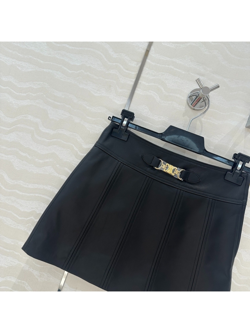 Celine Triomphe Sleek Leather Skirt Black