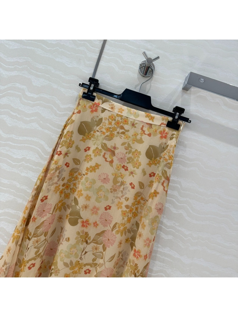 Celine Retro French Elegant Silk Skirt Floral