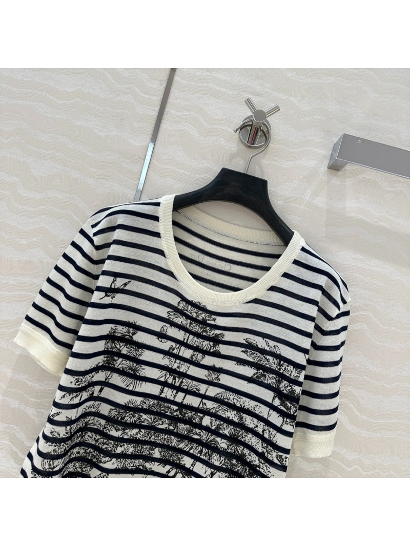 Dior MissDior Nautical Striped Island Print Linen Knit Top