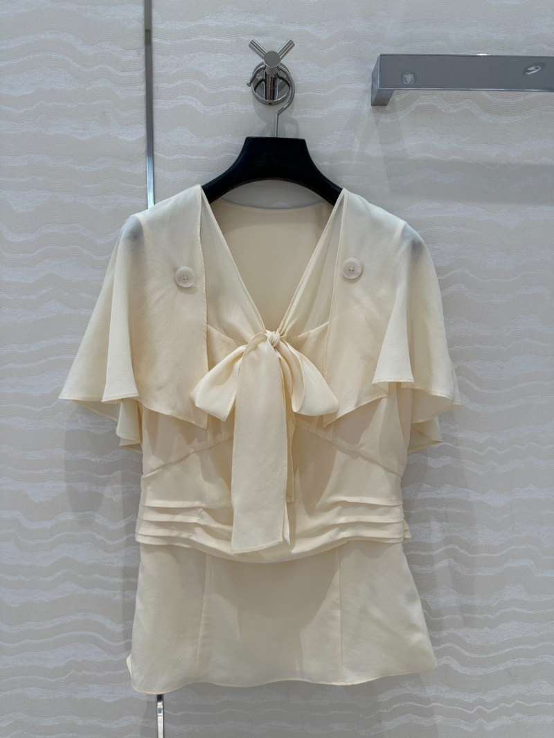 Prada Vintage Palace Chic Cape-Sleeve Silk Blouse Milky White