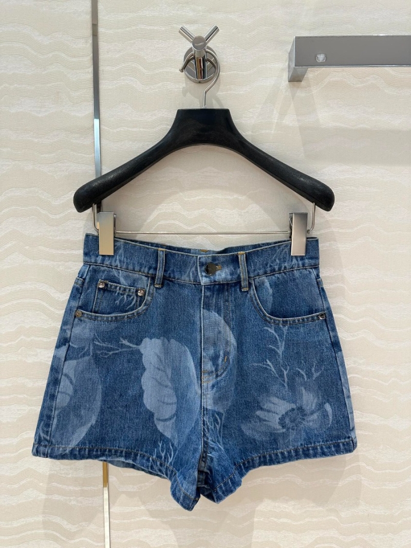 Fendi FF Floral Vine Retro Washed Denim Shorts Blue