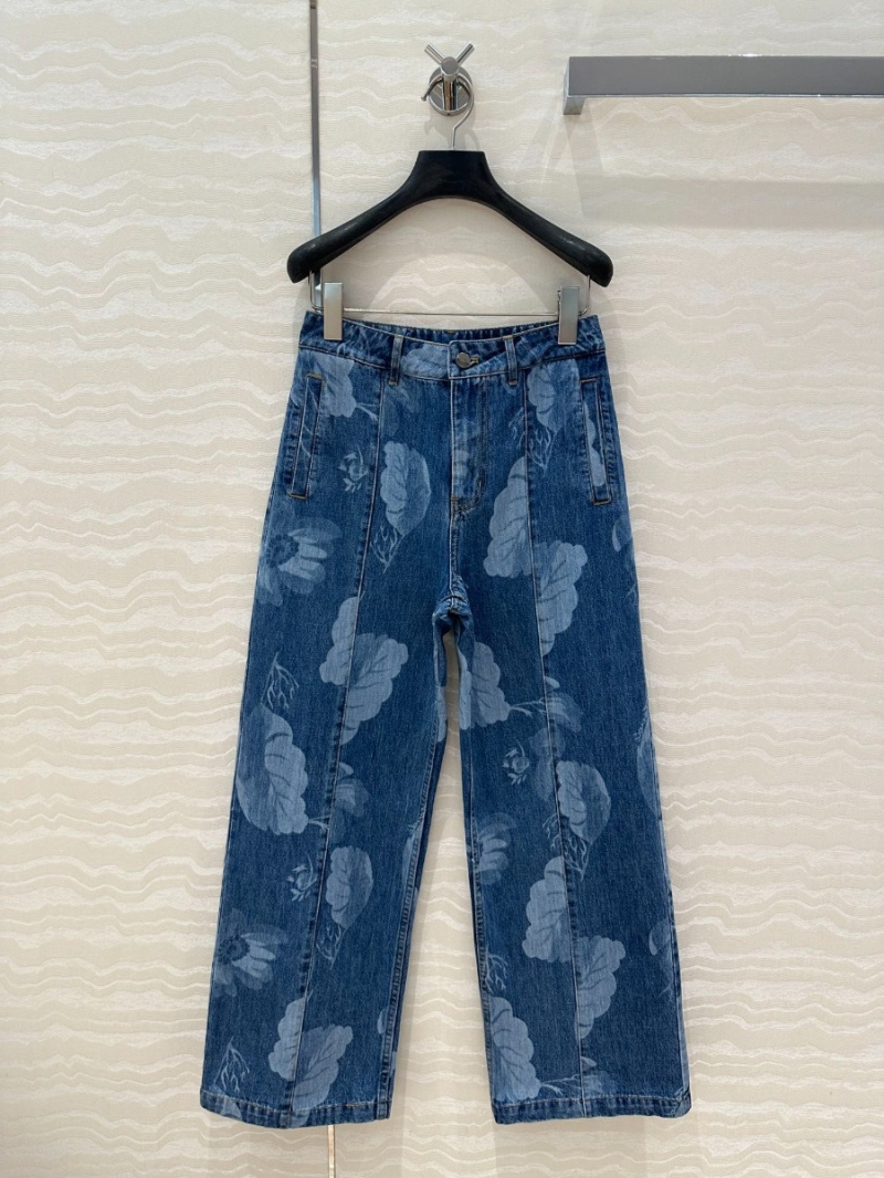 Fendi FF Floral Vine Retro Washed Denim Pants Blue