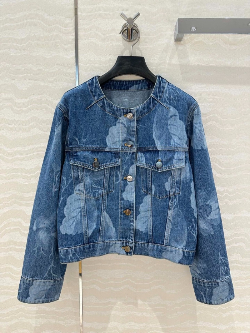 Fendi FF Floral Vine Retro Washed Denim Jacket Blue