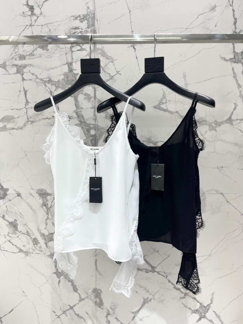 YSL SAINT LAURENT Lace-Trim Camisole Top | Elegant Spaghetti Strap Summer Tank Top
