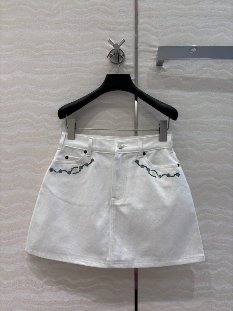 Celine Embroidered Floral White Denim Skirt - Limited Edition