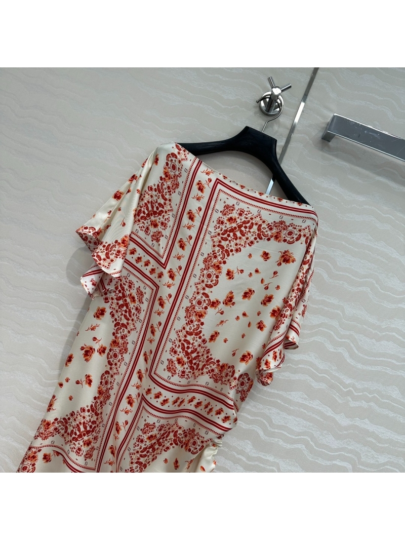 Fendi 25ss Holiday Collection Exclusive Printed Silk Dress