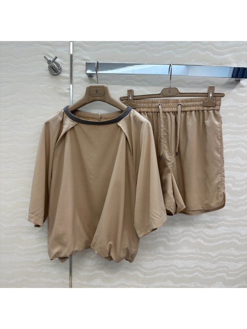 Brunello Cucinelli 25SS Exclusive Lyocell Tencel Lounge Set Mid Sleeves sShirt with Shorts