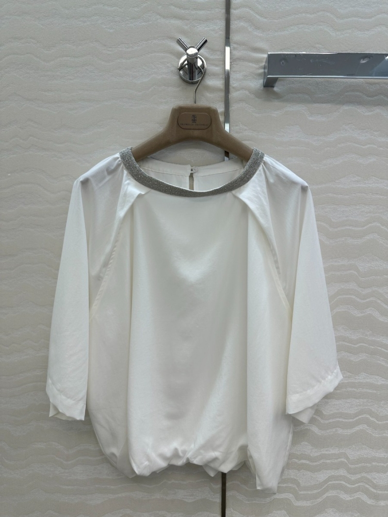 Brunello Cucinelli 25SS Exclusive Lyocell Tencel Lounge Set Mid Sleeves sShirt with Shorts White