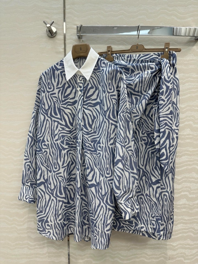 Brunello Cucinelli Luxe Resort-Style Zebra Print Shirt Dress with Contrast Collar