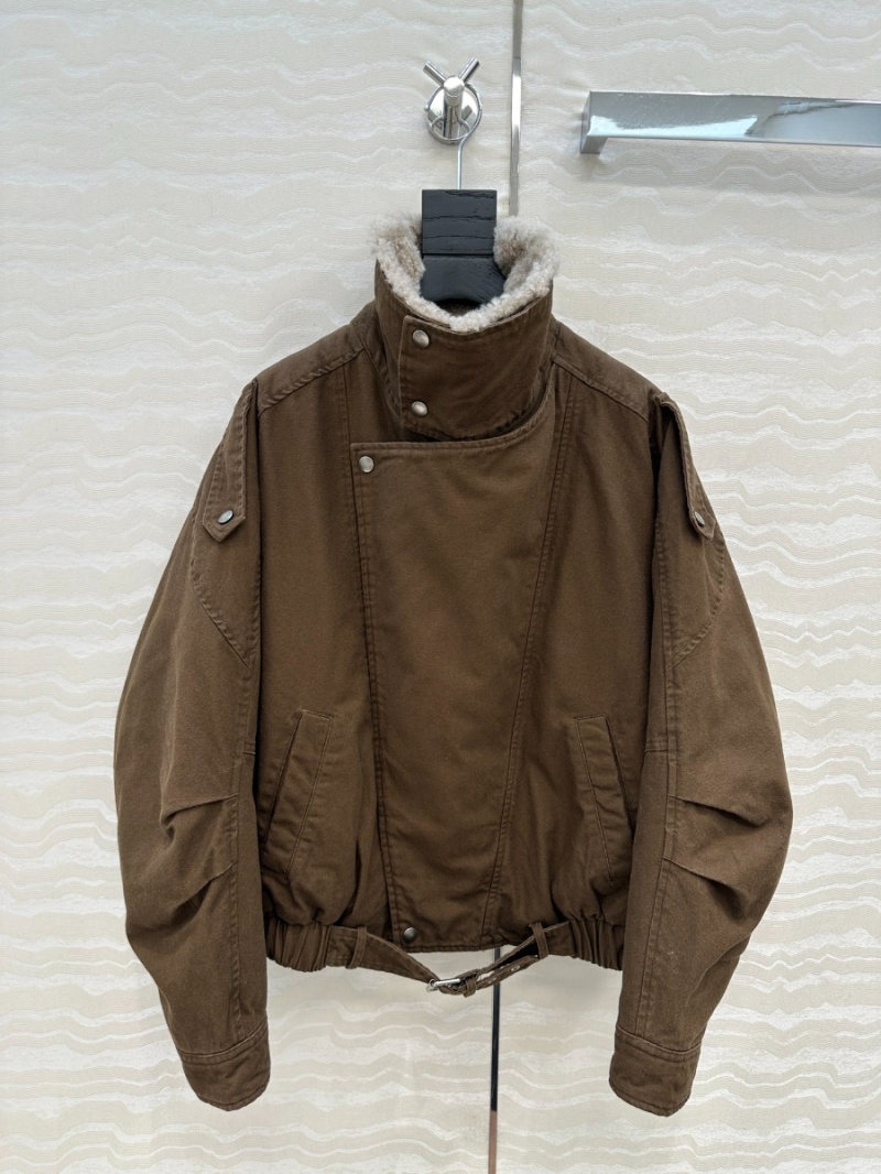 Saint Laurent Signature Washed Oxford Canvas Utility Puffer Jacket with Detachable Spanish Shearling Collar