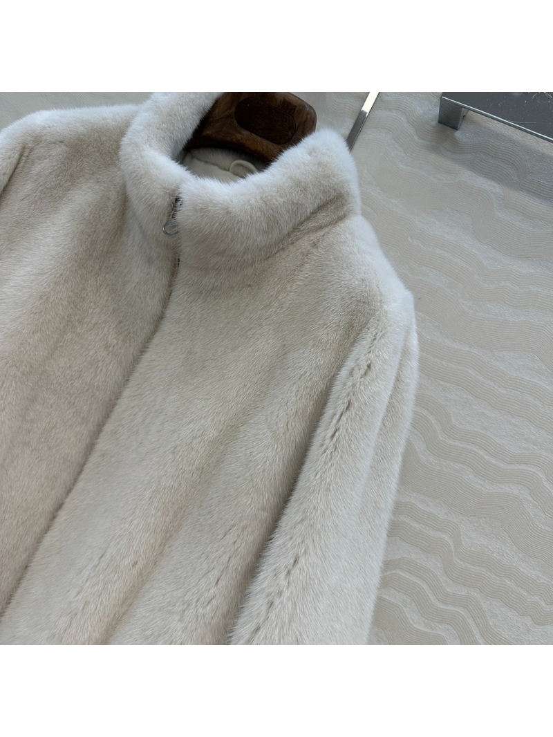 YSL Saint Laurent Exquisite White Pearl Mink Cropped Jacket | Handcrafted, Adjustable Drawstring Hem