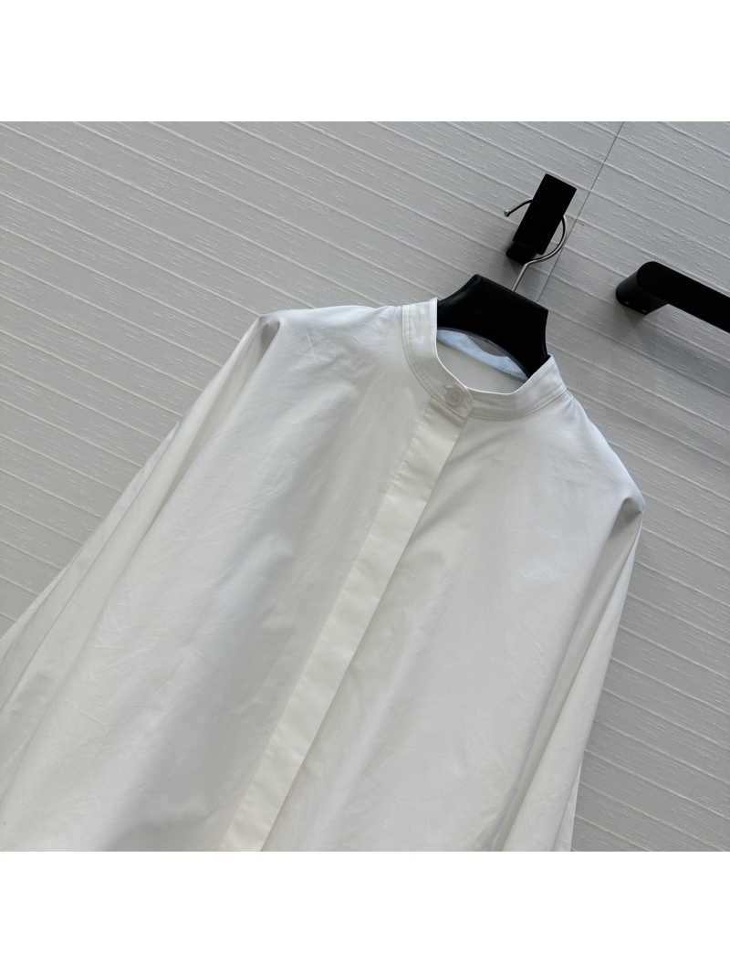 ALAIA Early Fall 2025 Bubble Sleeve Stand Collar Blouse in White - Architectural Luxury with Elegant Romanticism