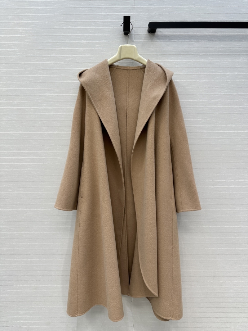 Alaia Exclusive Wool-Cashmere Blend Hooded Wrap Coat in Camel
