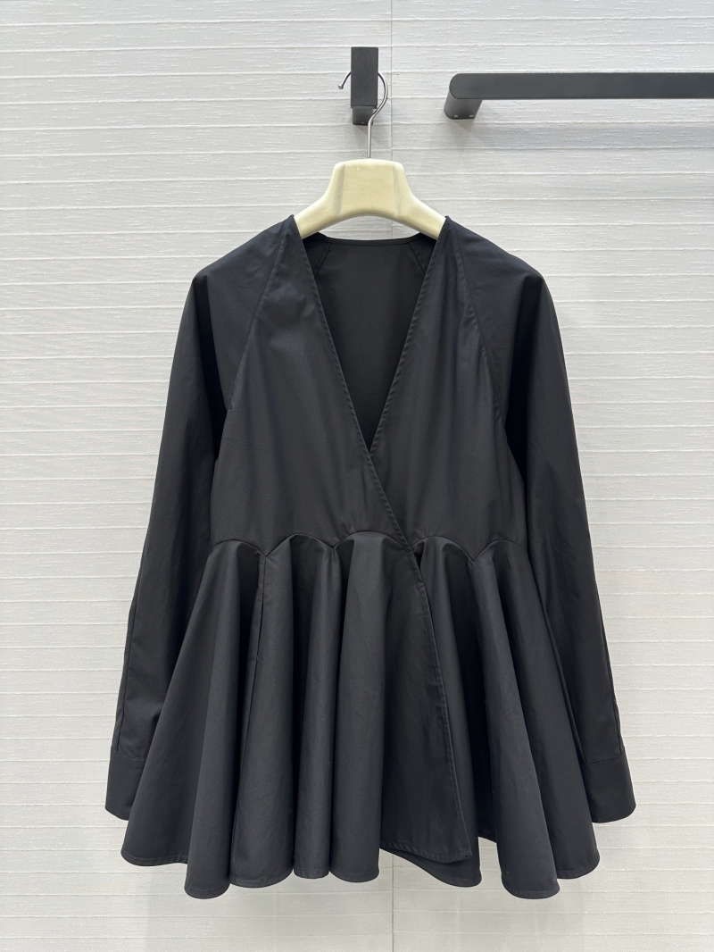 Alaia Women's Deep V-Neck Pleated Blouse, Exquisite Cotton Poplin, Luxe A-Line Silhouette, White & Black