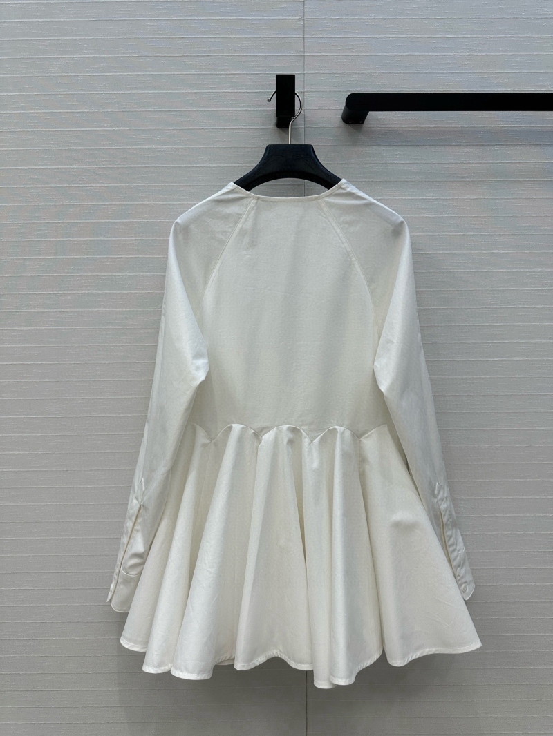 Alaia Women's Deep V-Neck White Blouse, Exquisite Cotton Poplin, Couture-Inspired A-Line Silhouette, Luxe Minimalist Style