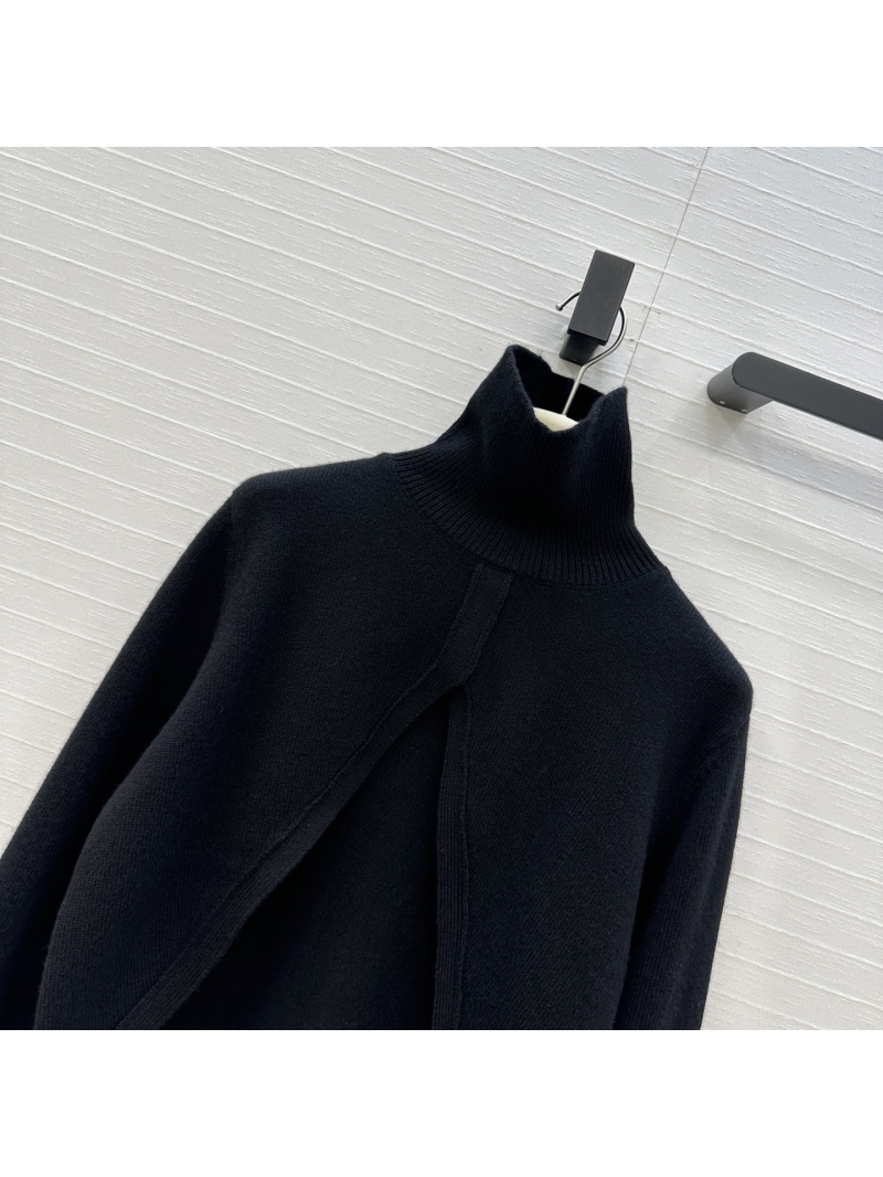 Alaia Women's Triangular-Cut Wool Knit Cape in Black, High Neck Loose Fit, Sumptuous Import Wool Yarn, Elegant Minimalist Design