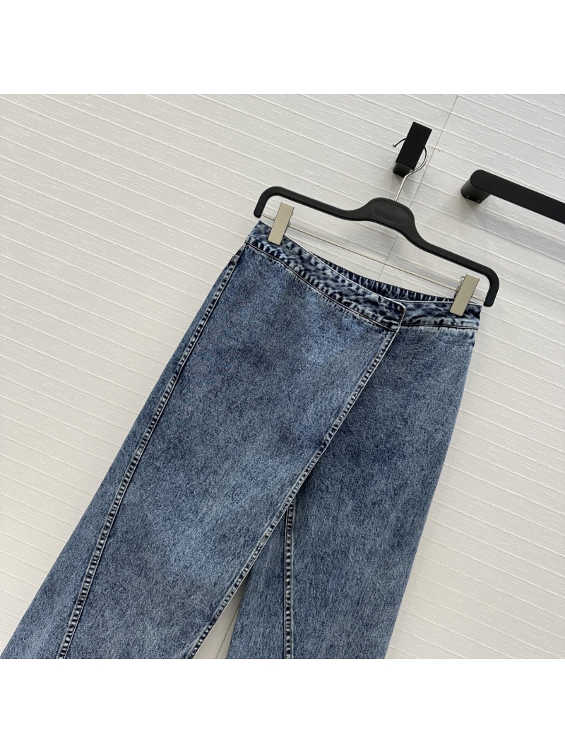 Alaïa Structured Snow Wash Denim Asymmetrical Wrap Jeans