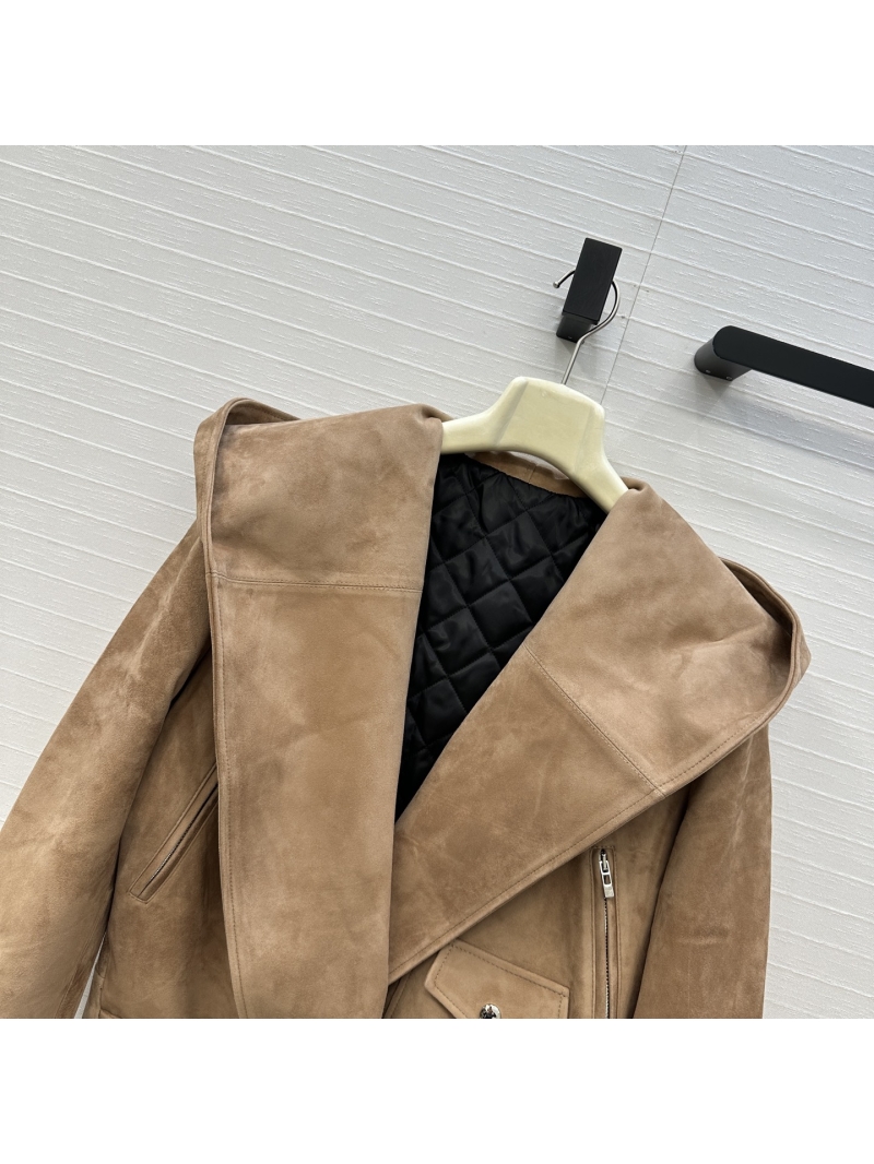 Alaia 100% Suede Lambskin Modern Biker Padded Jacket in Camel