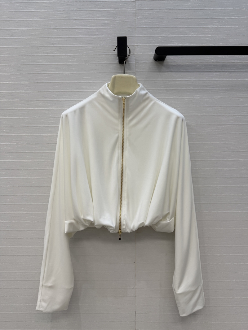 Alaia Sumptuous Knit Jersey Draped Two-Piece Set with Ruched Cropped Jacket and Asymmetrical Skirt