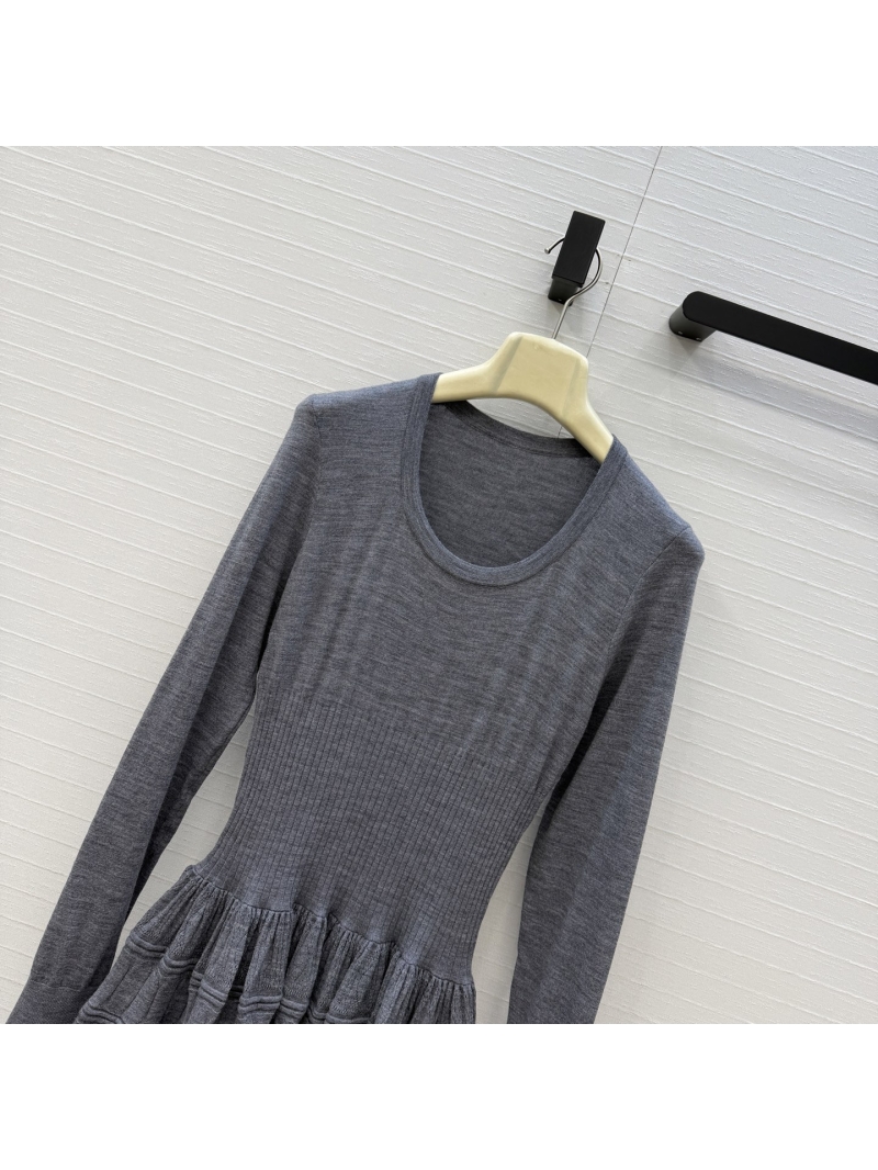 Alaïa Classic Crinoline Wool Knit Structured Skirt Dress in Charcoal Gray