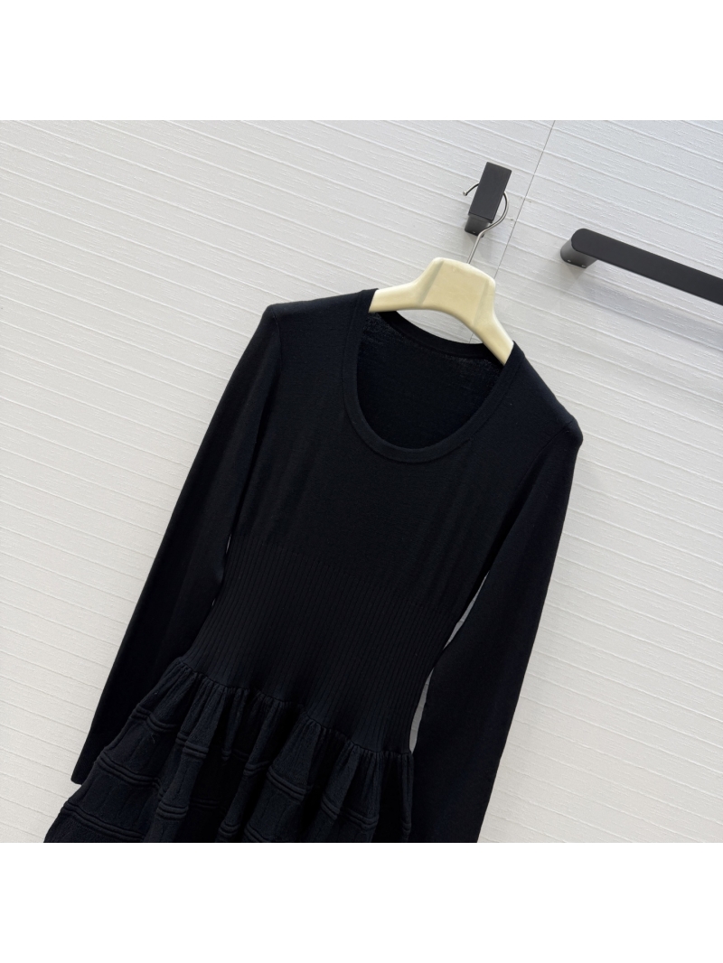 Alaïa Sculptural Crinoline Wool Knit Dress in Midnight Black