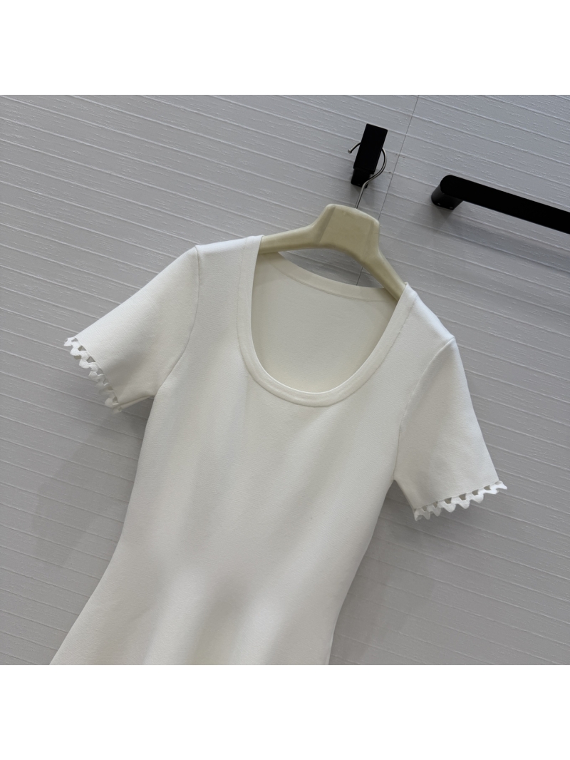 Alaia Exquisite Geometric Hollow-Out Custom Yarn Knitted A-Line Dress in Cream