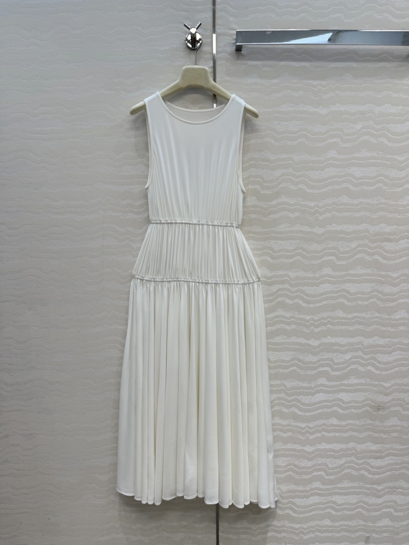 Alaia Custom Imported Cooling Silken Fabric Pleated Maxi Dress in Ivory