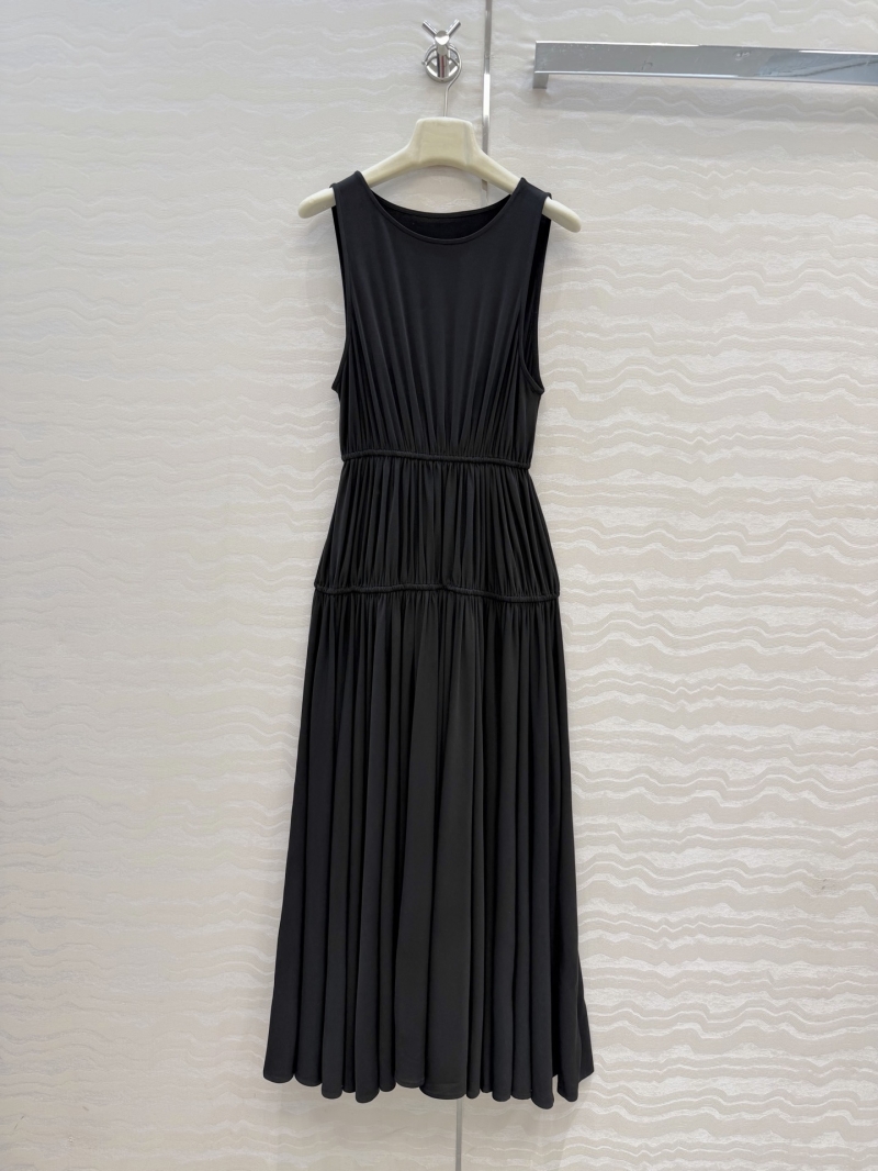 Alaia Exquisite Custom Ice-Cool Fabric Ruched Waist Pleated Maxi Dress in Black