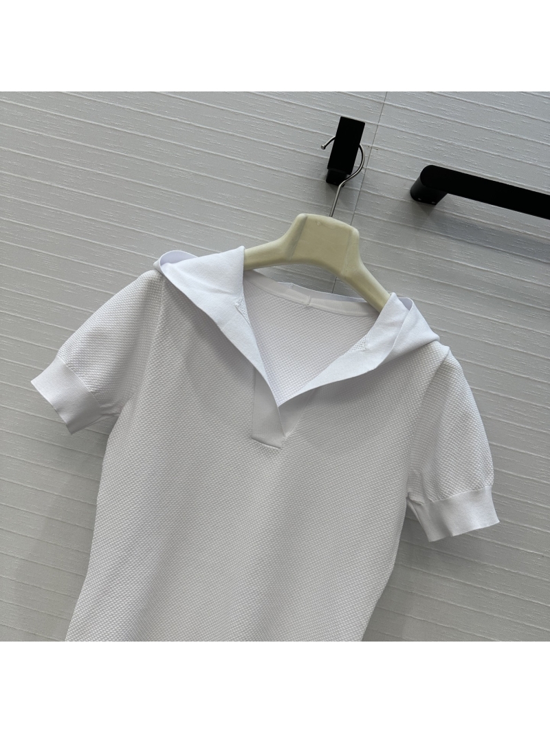 Alaia Custom Textured Knit Hooded Short-Sleeve Top in Pristine White