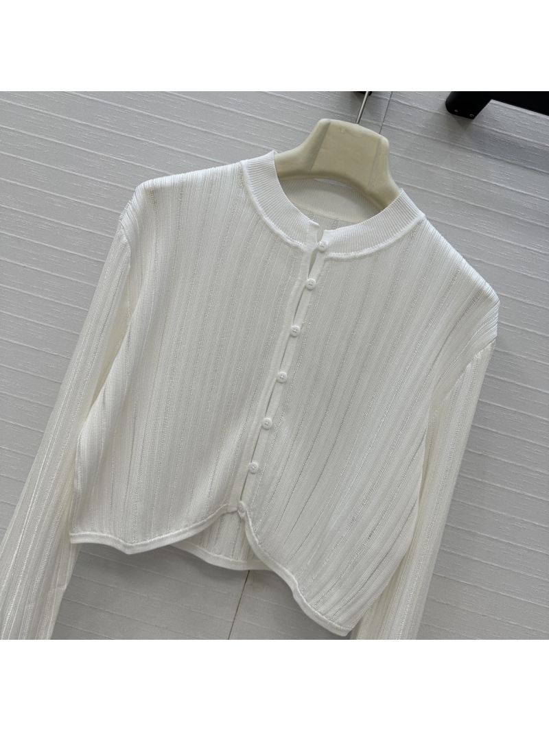 Alaia Silky Ribbed Knit Cropped Cardigan with Scalloped Hem