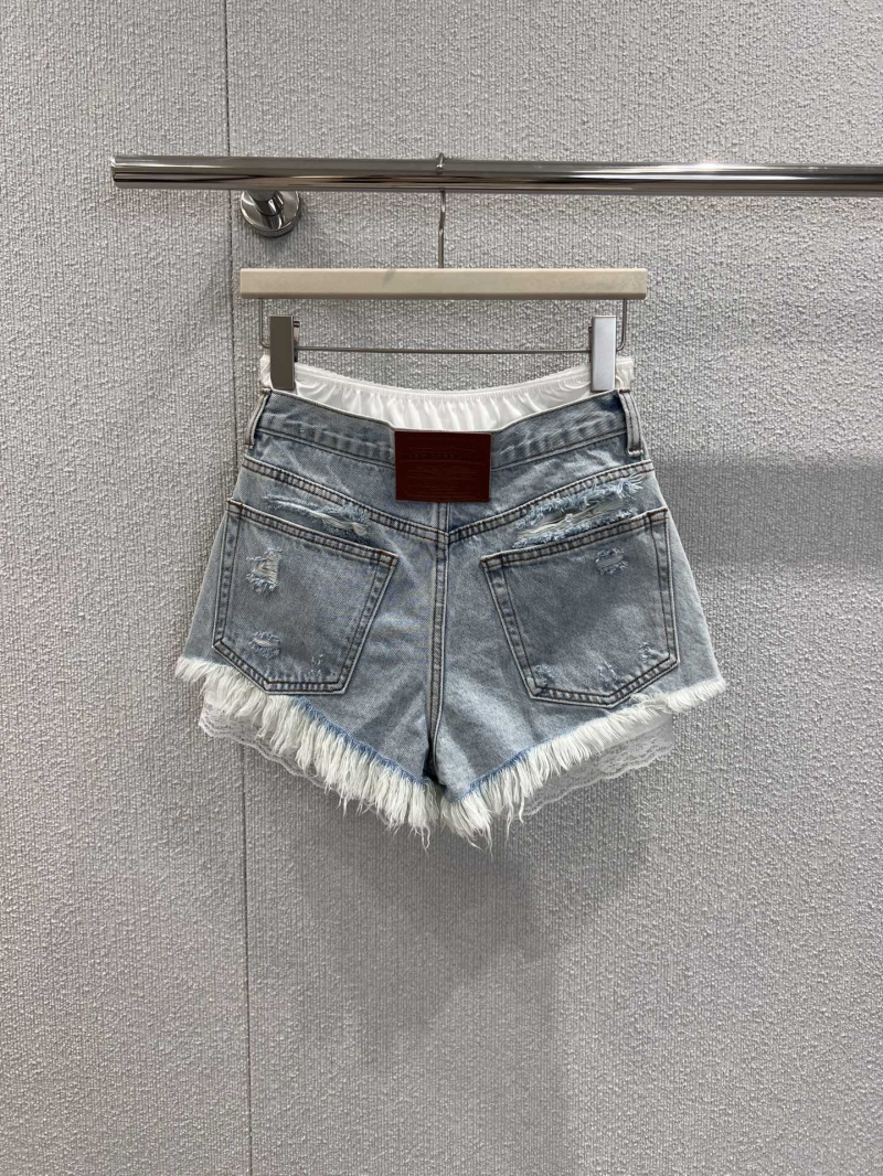 Alexander Wang Faux Two-Piece Lace-Lined Distressed Shorts 