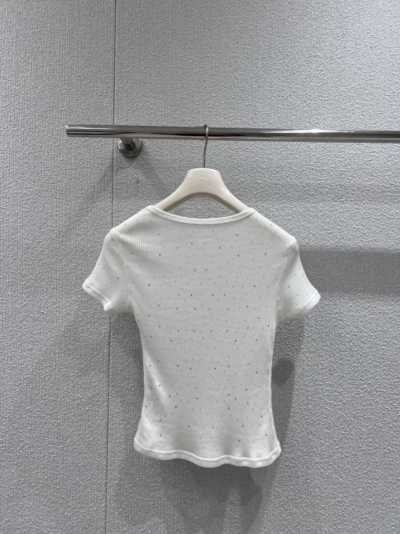 Alexander Wang Spring/Summer Rhinestone Ribbed Short Sleeve T-Shirt - White Luxe Edition