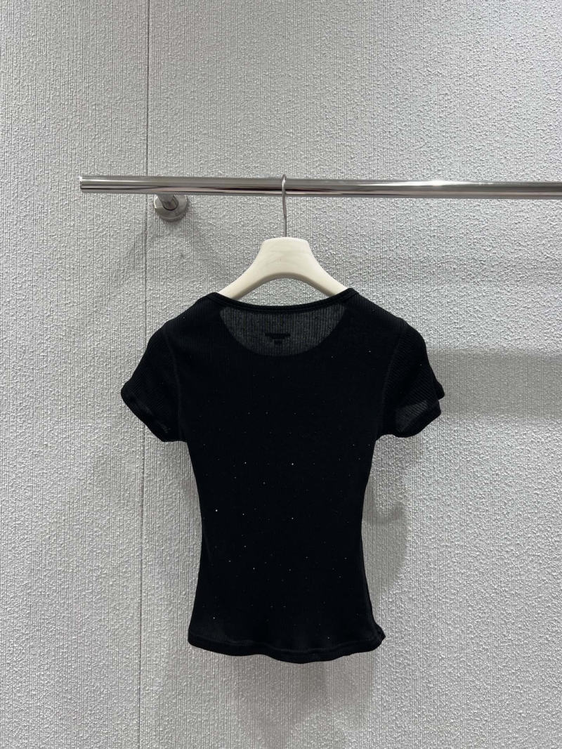 Alexander Wang Spring Summer Rhinestone Ribbed Crop Tee - Black