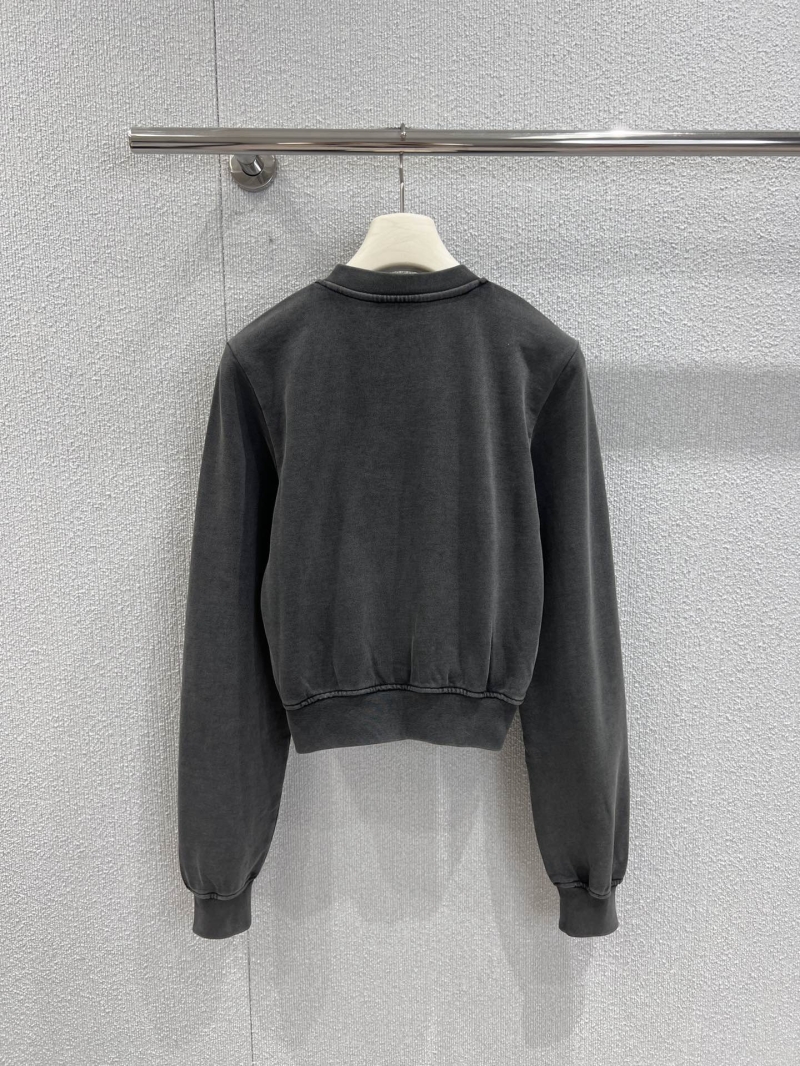 Alexander Wang 25FW Early Fall Logo Embroidery Distressed Gray Cropped Cardigan Jacket - Exclusive Luxe Edition