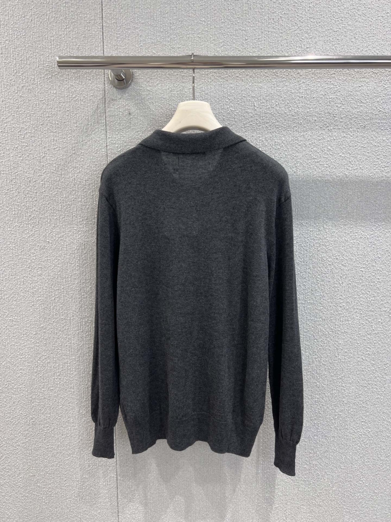 Alexander Wang 25FW Early Autumn Embroidered Collar Wool Knit Top in Charcoal Gray