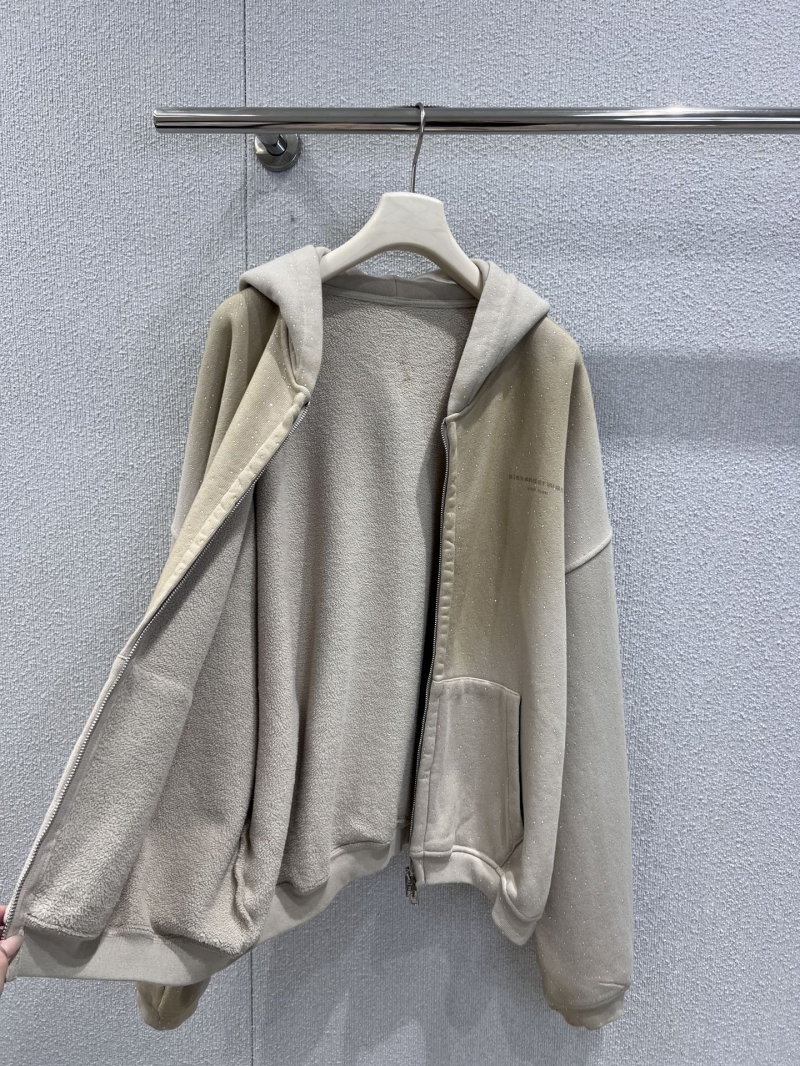 Alexander Wang Opulent Diamond Dust Zip Hoodie and Wide-Leg Tracksuit Set in Muted Khaki | Oversized Fit, Fleece Lined, Signature Streetwear