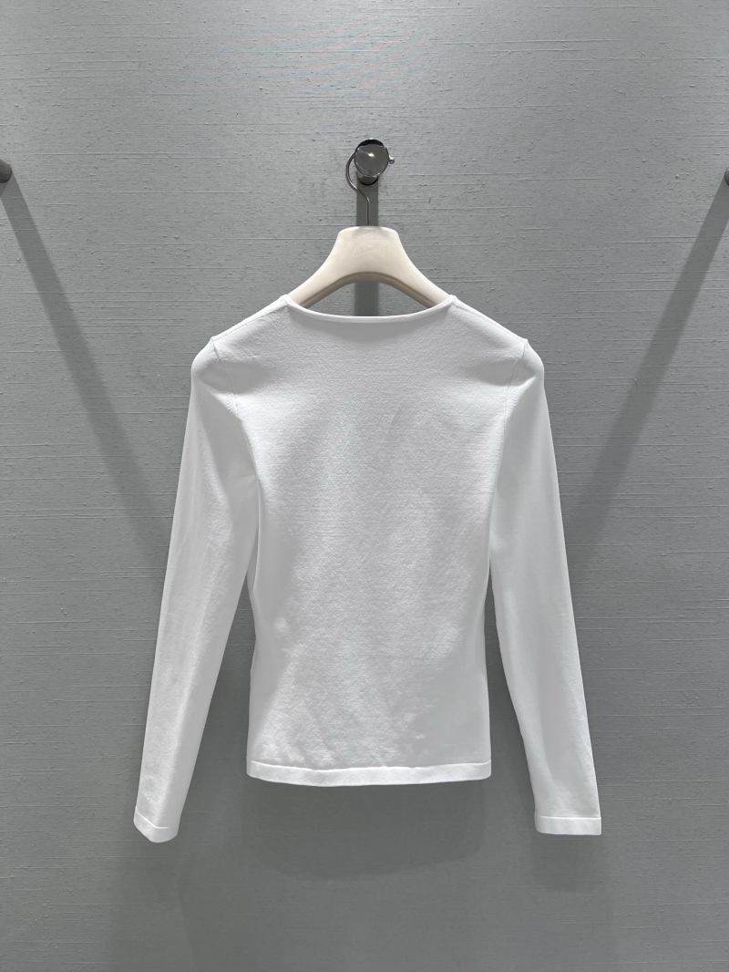Alexander Wang Minimalist V-Neck Keyhole Knit Top in White - Exquisite Slim-Fit Long Sleeve