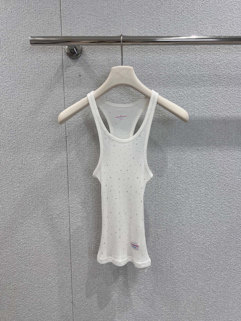 Alexander Wang Crystal-Embellished Ribbed Racerback Tank Top in White