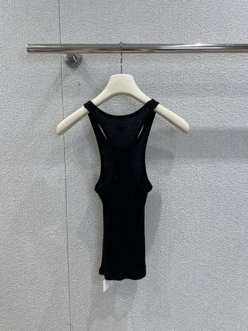 Alexander Wang Black Ribbed Rhinestone Logo Racerback Tank Top - Modern Edgy Bodywear