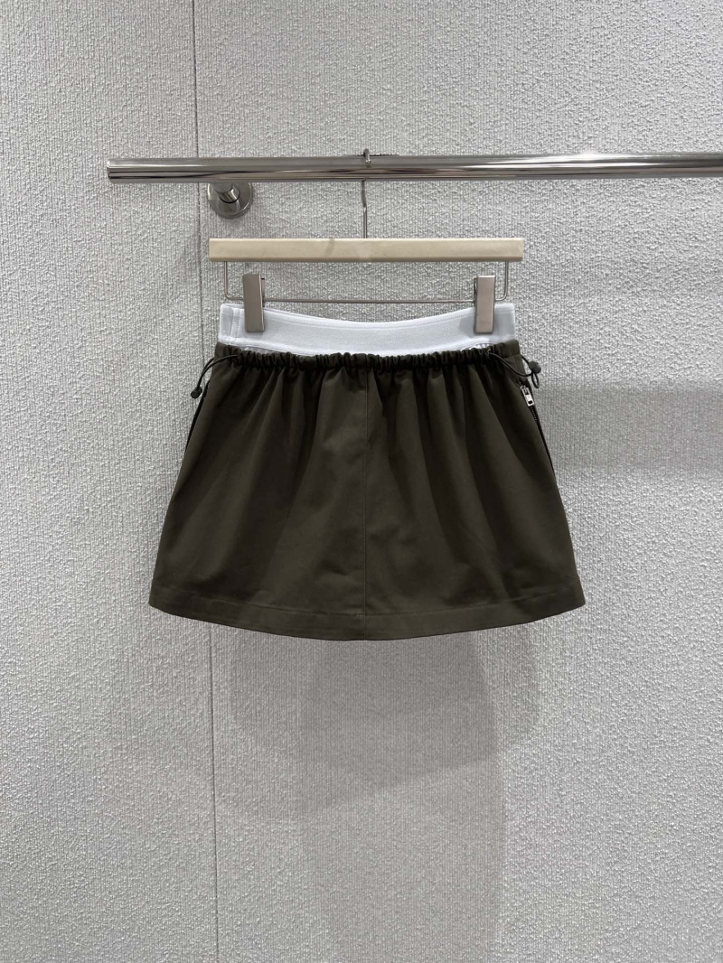 Alexander Wang Logo Elastic Waist A-Line Mini Skirt in Dark Olive