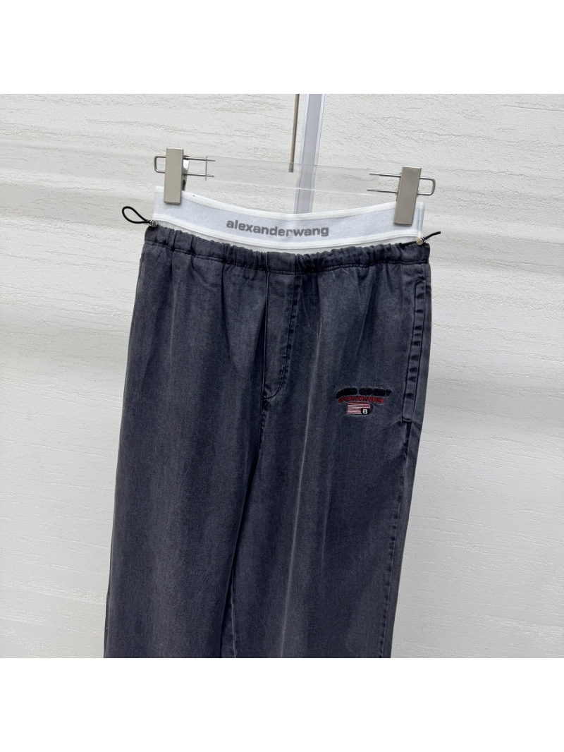 Alexander Wang Double-Layer Waistband Wide-Leg Pants in Washed Charcoal Grey