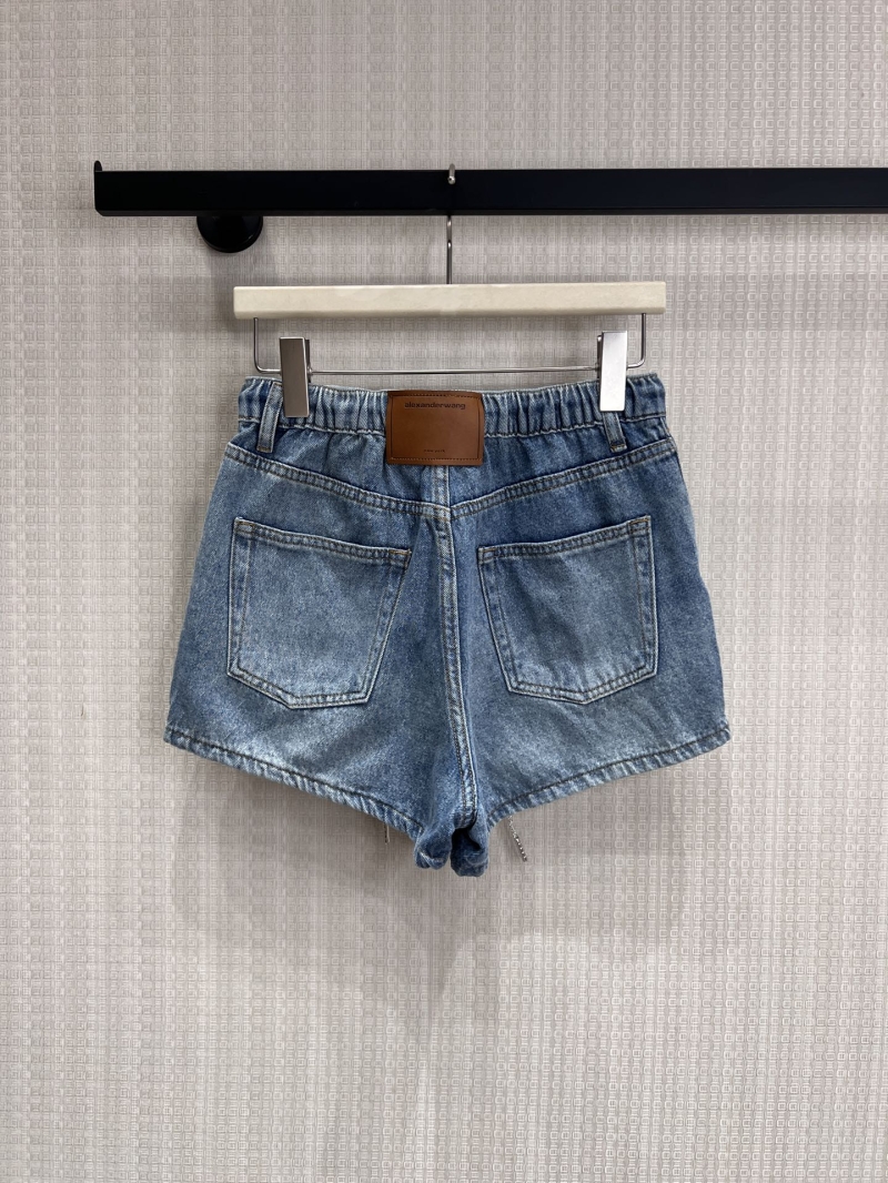Alexander Wang Distressed Drawstring Denim Shorts in Washed Blue - High-Waisted Relaxed Fit Modern Edgy Luxury Streetwear